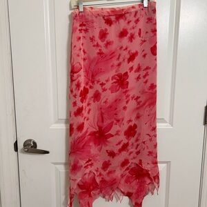 Floral Pink silk Maxi Skirt
